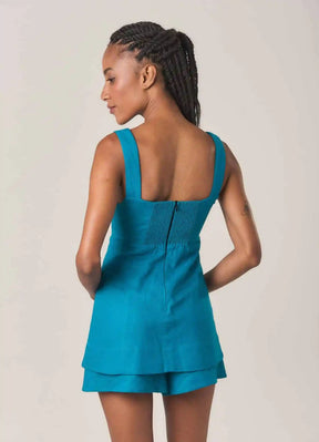 Bata de linho azul-netuno Lara