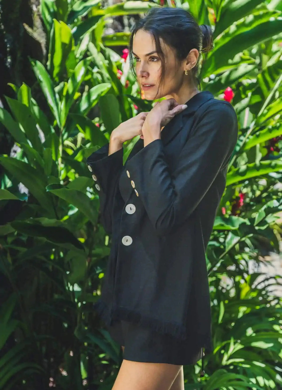 Blazer de linho preto Madrepérola