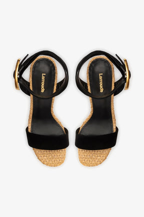 Sandália Dolly Verona Ráfia Natural e Camurça Preto