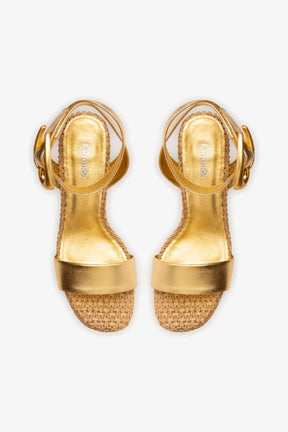 Sandália Dolly Verona Ráfia Natural e Couro Dourado
