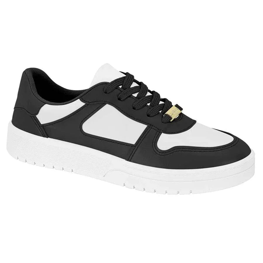 Tênis Feminino Moleca Casual Preto Recortes Branco