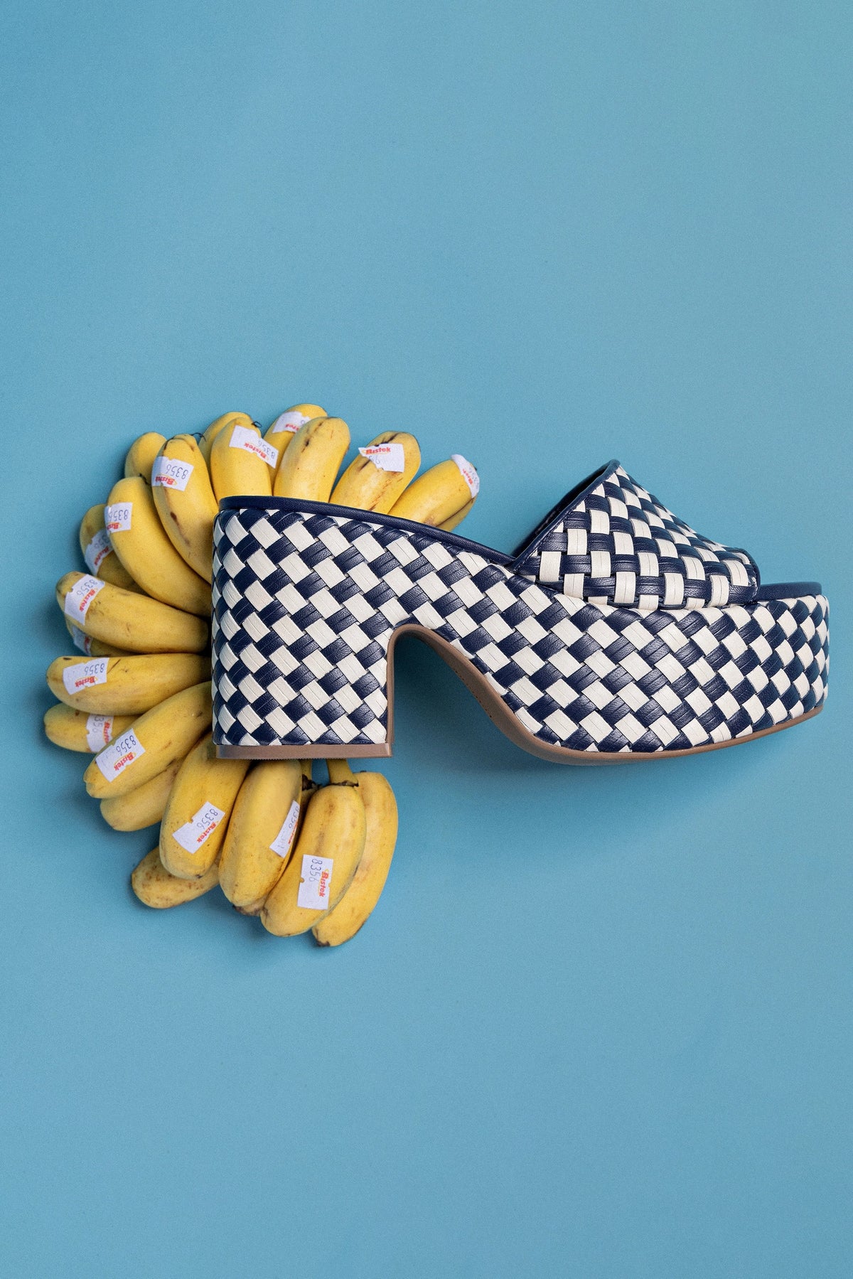 Mule Plataforma Miso Couro Azul e Couro Off White